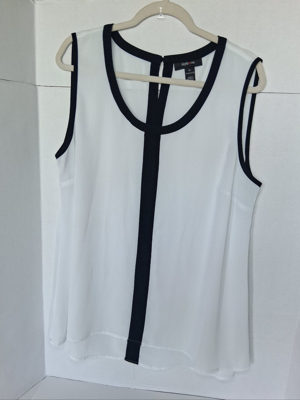 Style & Co. White Sleeveless Blouse with Black Trim Detail